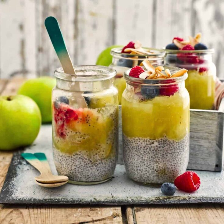 Vegan Bramley apple and coconut chia prepared after reading these Fall breakfast ideas