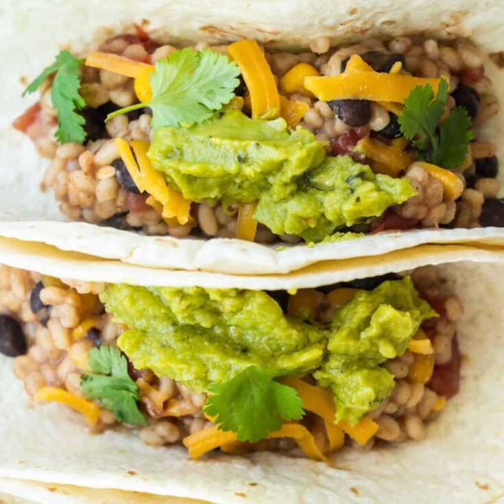 Two Barley black bean tacos prepared after reading these Taco Tuesday recipes