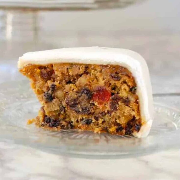 A slice of Brandy aged fruitcake baked after reading these Christmas cake recipes