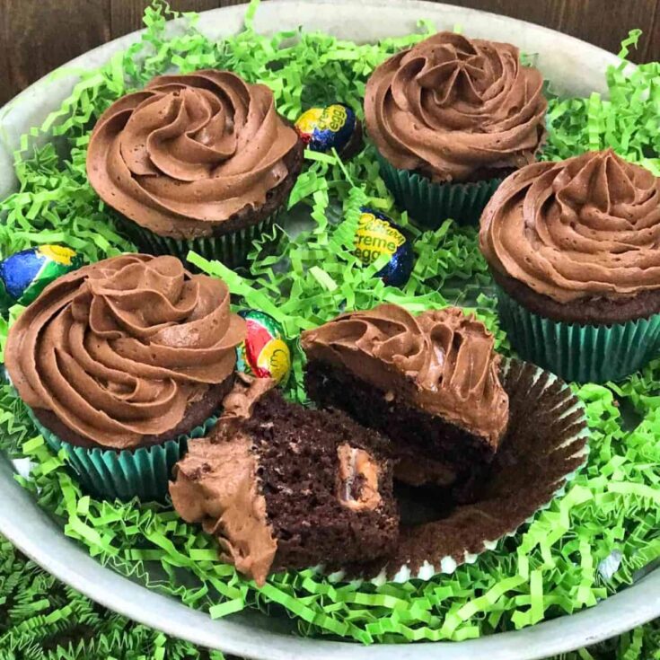 A set of Cadbury filled chocolate cupcakes baked after reading these Easter cupcakes