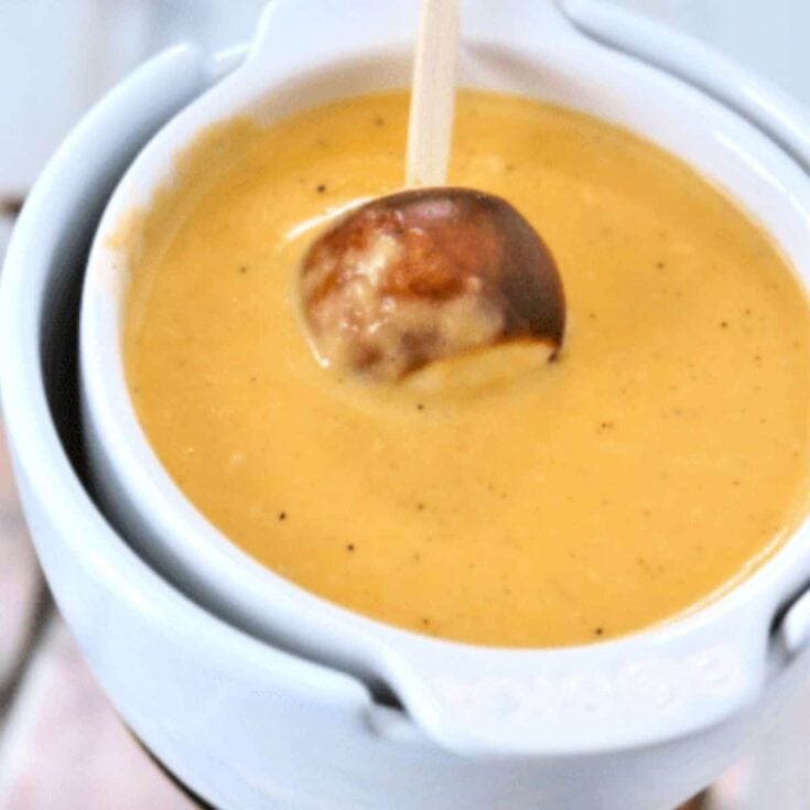 A bowl of cheese fondue made after reading these Easy fondue recipes