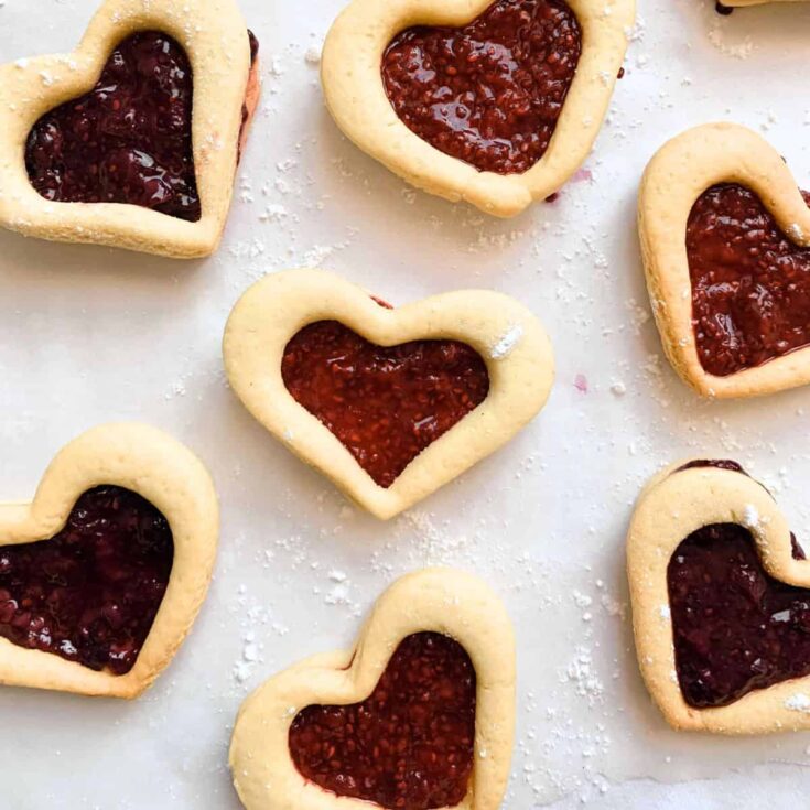 Chia jam linzer cookies made after reading these Valentine cookies