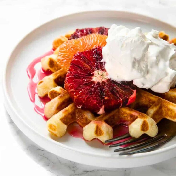 Crispy waffles with blood orange glaze made after reading these Wonderful waffle recipes