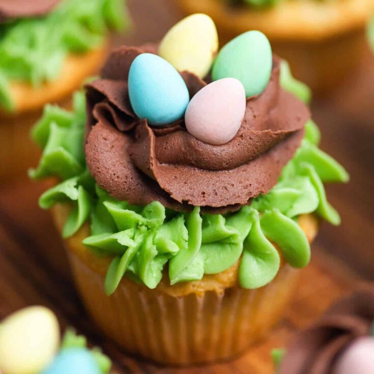 Easy Easter mini egg nest cupcake, baked after reading these Easter cupcake recipes