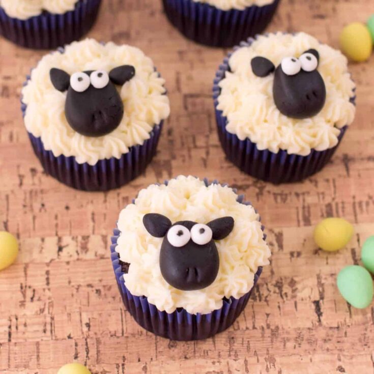 Three funky sheep cupcakes, baked after reading these Easter cupcake recipes