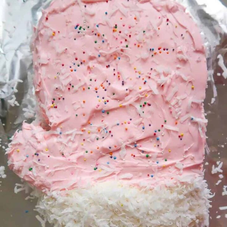 Fuzzy mitten cake topped with sprinkles baked after reading these Christmas cake recipes