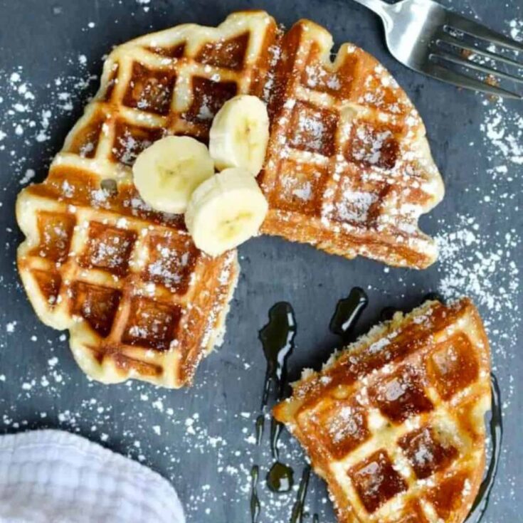 Gluten free waffles topped with banana, made after reading these Wonderful waffle recipes