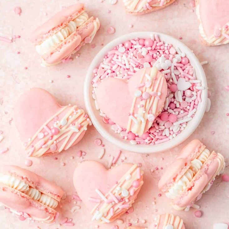 Heart shaped macarons made after reading these Valentine cookies