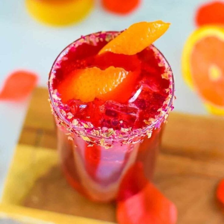 Honey hibiscus rose mocktail made after reading these non-alcoholic pink drinks for Valentine's Day