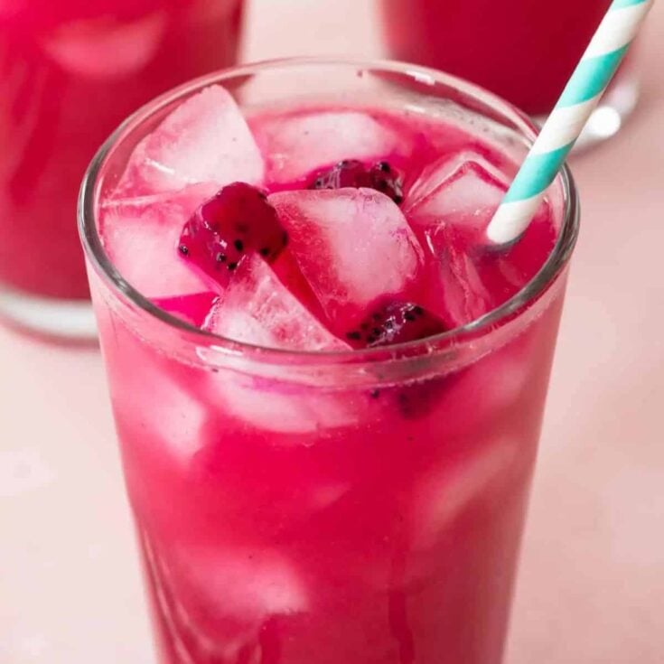 Mango dragon fruit lemonade made after reading these non-alcoholic pink drinks for Valentine's Day