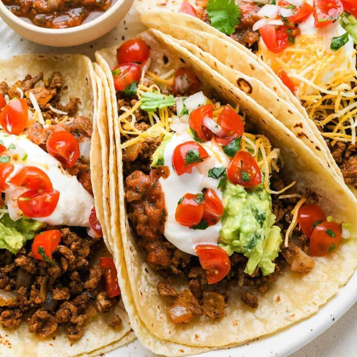 A set of Mexican ground beef tacos prepared after reading these Taco Tuesday recipes