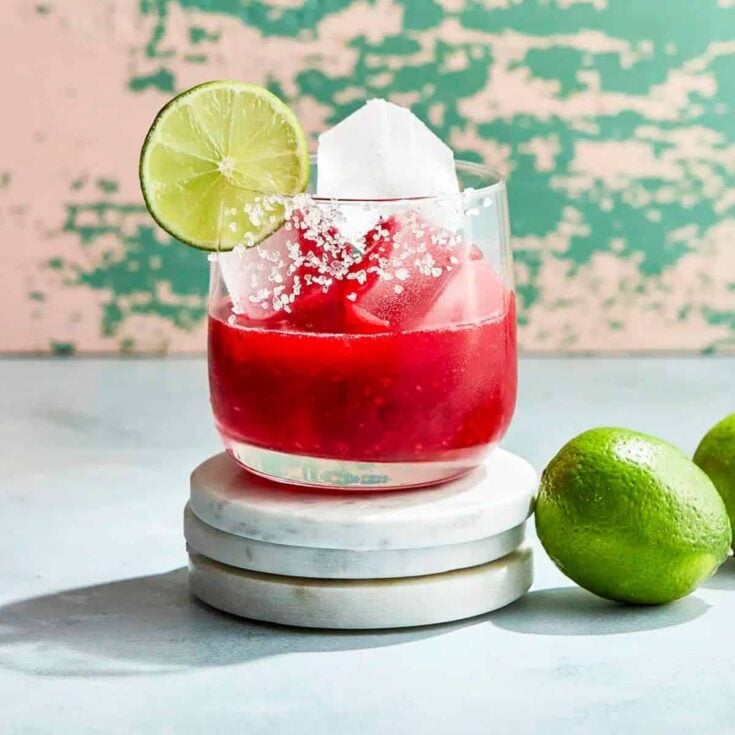 Raspberry margarita mocktail made after reading these non-alcoholic pink drinks for Valentine's Day