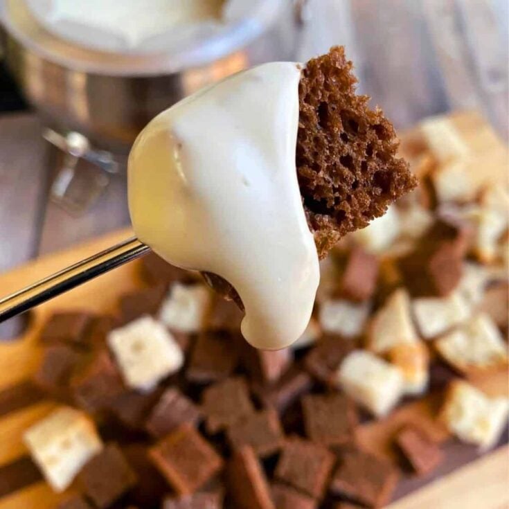 A chocolate bread with a Rheinlander Swiss cheese fondue, prepared after reading these Easy fondue recipes