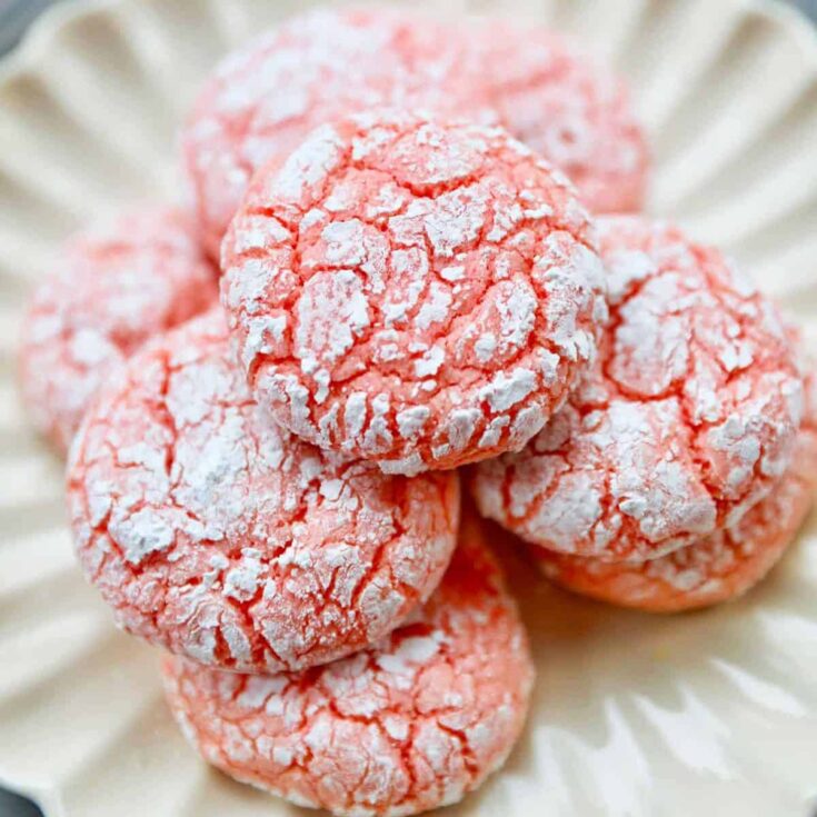 Strawberry crinkle cookies made after reading these Valentine cookies