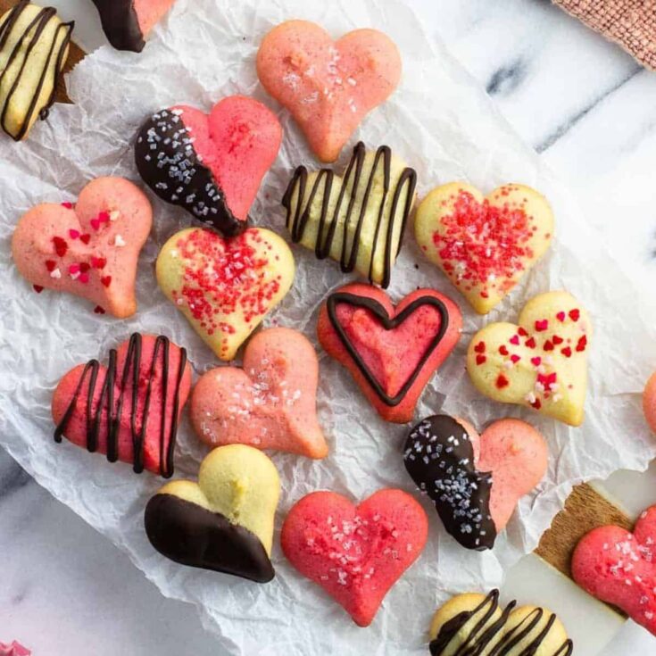A set of colorful Valentine spritz cookies