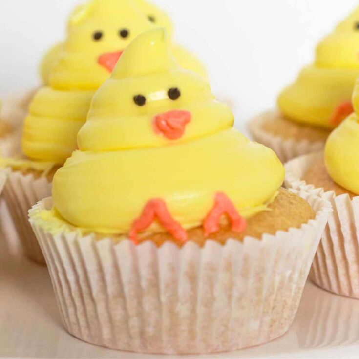 A small yellow bird cupcake baked after reading these Easter cupcakes