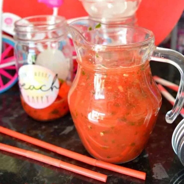 Watermelon basil refresher made after reading these non-alcoholic pink drinks for Valentine's Day