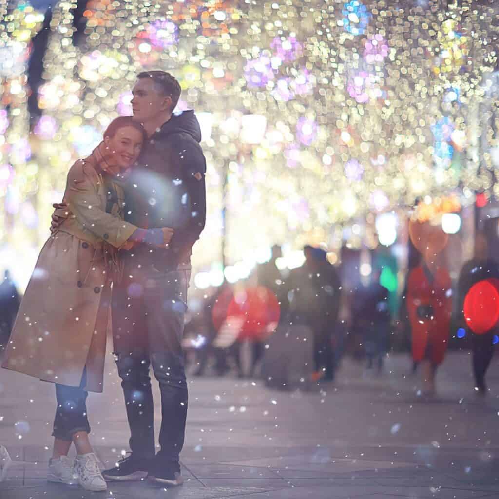 Couple walking around during new year