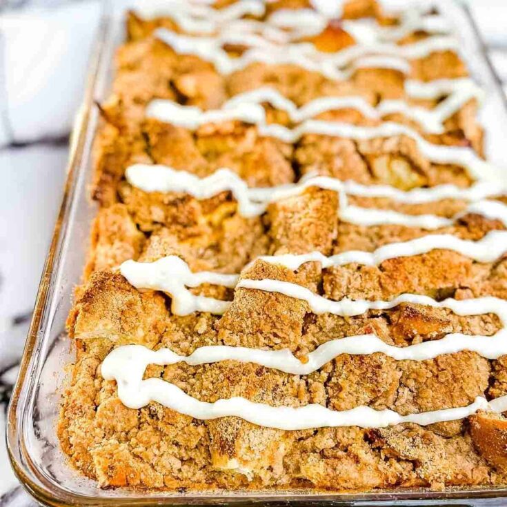 A big serving of baked overnight eggnog French toast casserole made after reading these Christmas breakfast ideas