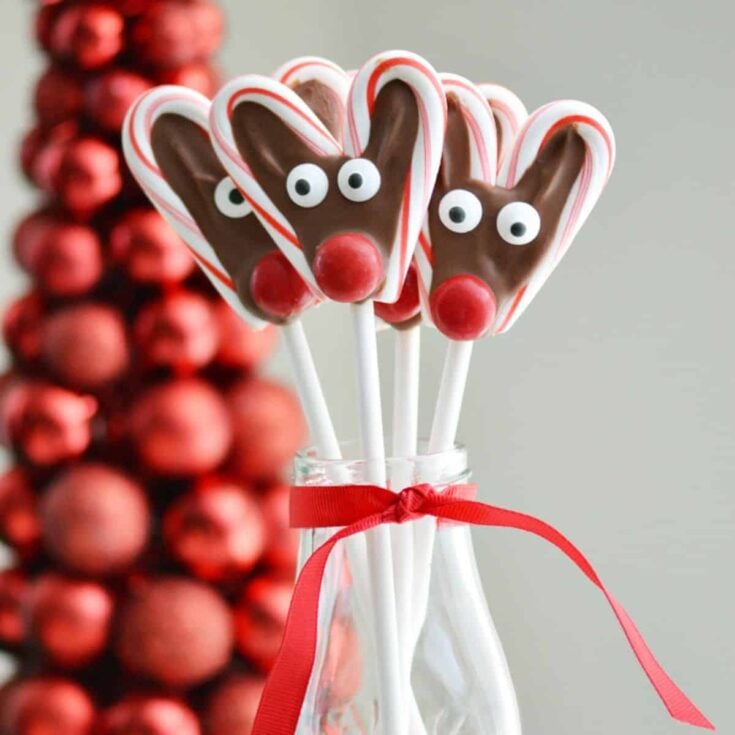 Three candy cane reindeer pops perfect as Christmas treats