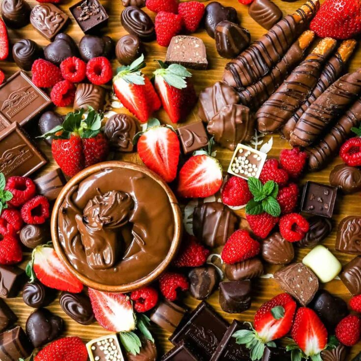 Chocolate dessert board made after reading these Valentines appetizers
