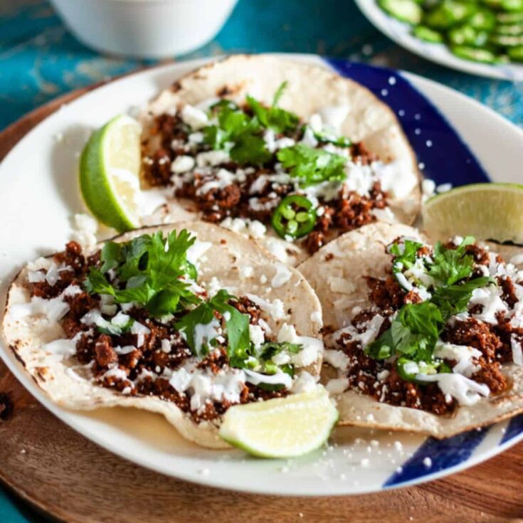 A plate of Chorizo street tacos made after reading these Mexican appetizers for Cinco de Mayo