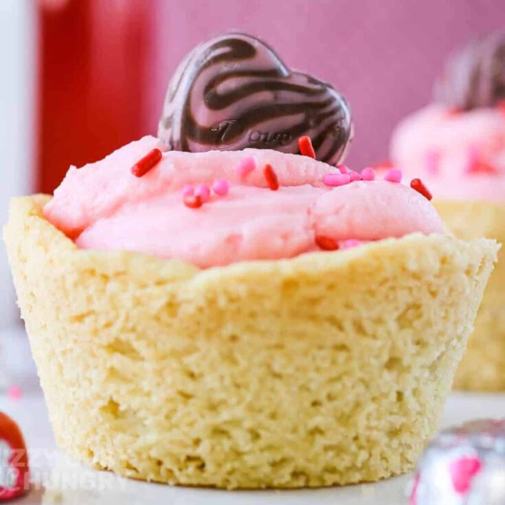 Cookie cups with strawberry cream cheese filling made after reading these Valentines Day Desserts