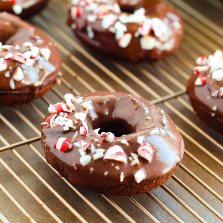 A tray of baked Christmas donuts made after reading these Christmas breakfast ideas