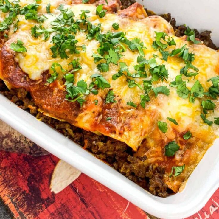 A big serving of easy beef enchiladas made after reading these Cinco de Mayo dinner recipes