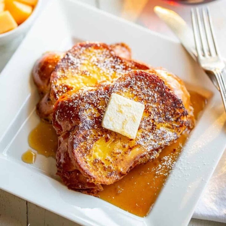 A plate of eggnog French toast made after reading these Christmas breakfast ideas