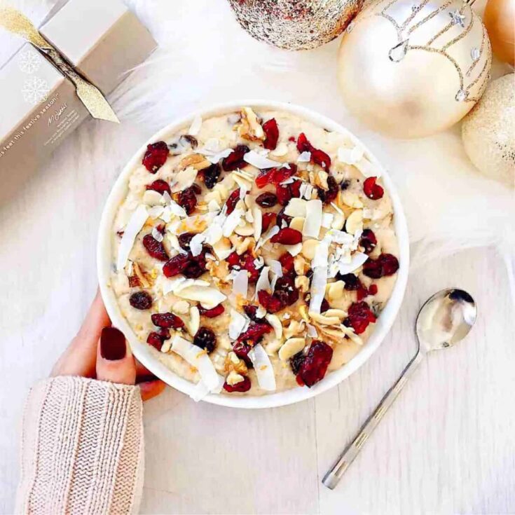 A bowl of Festive Christmas porridge made after reading these Christmas breakfast ideas