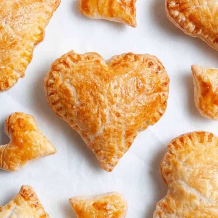 Ham and cheese puff pastry hearts made after reading these Valentines appetizers