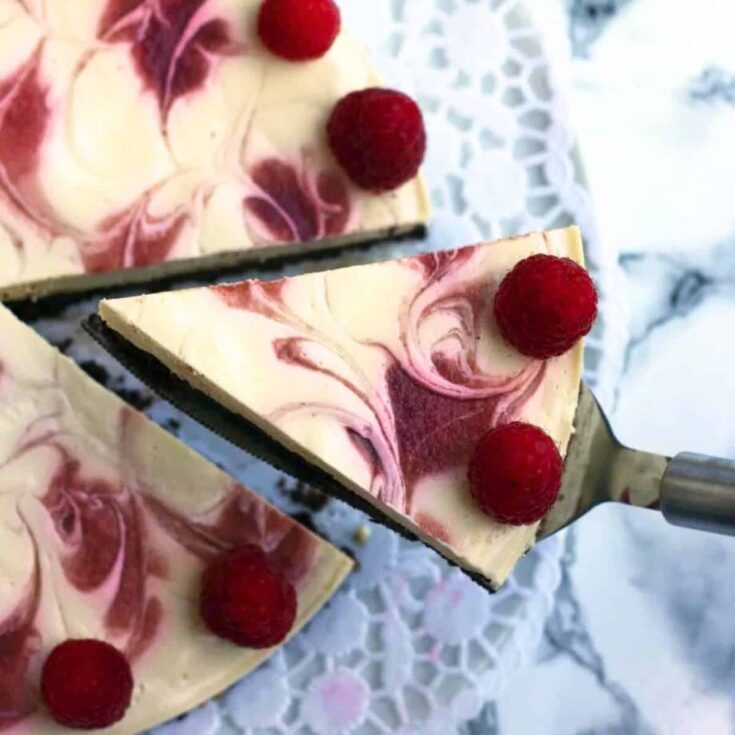 A slice of healthy brownie cheesecake baked after reading these Valentines Day Desserts