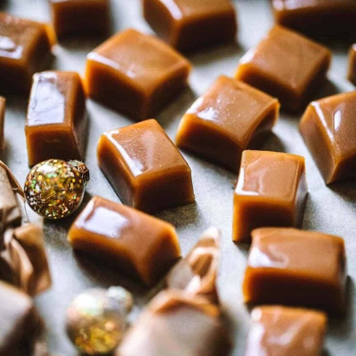 Homemade chewy caramels made after reading these Christmas candy recipes
