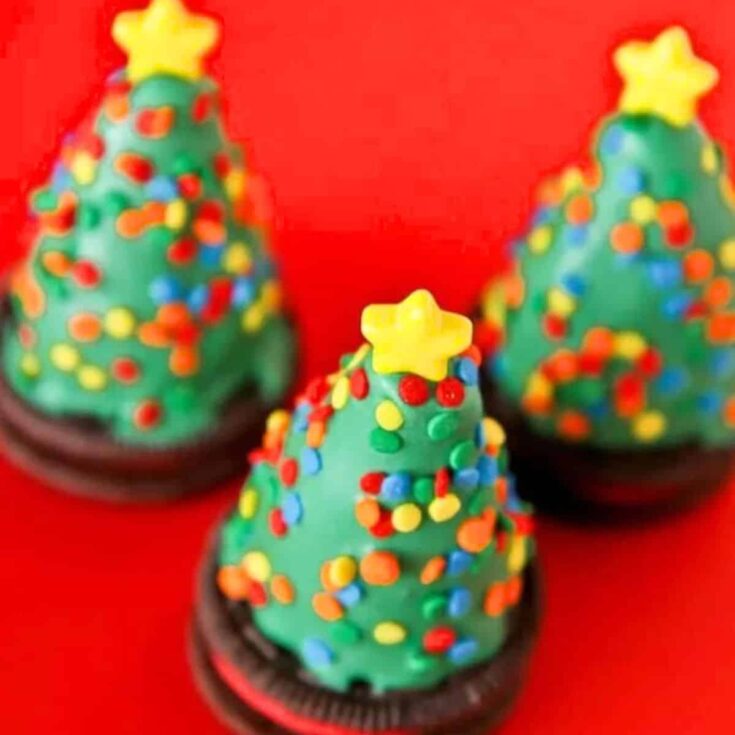 Three Oreo truffles trees and Santa hats made after reading these Christmas truffle ideas