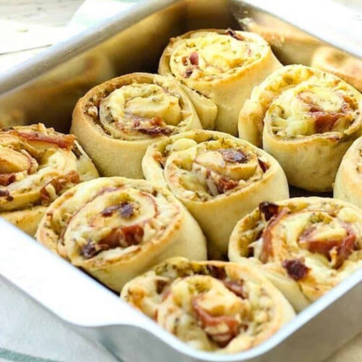 A set of Prosciutto and cheese breakfast pinwheel rolls made after reading these Christmas breakfast ideas