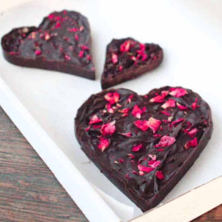 Rose petal chocolate heart made after reading these Valentines Day Desserts