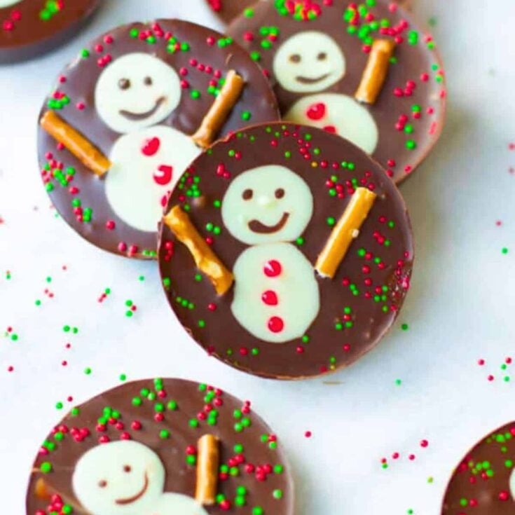 Snowman chocolate cups made after reading these Christmas candy recipes