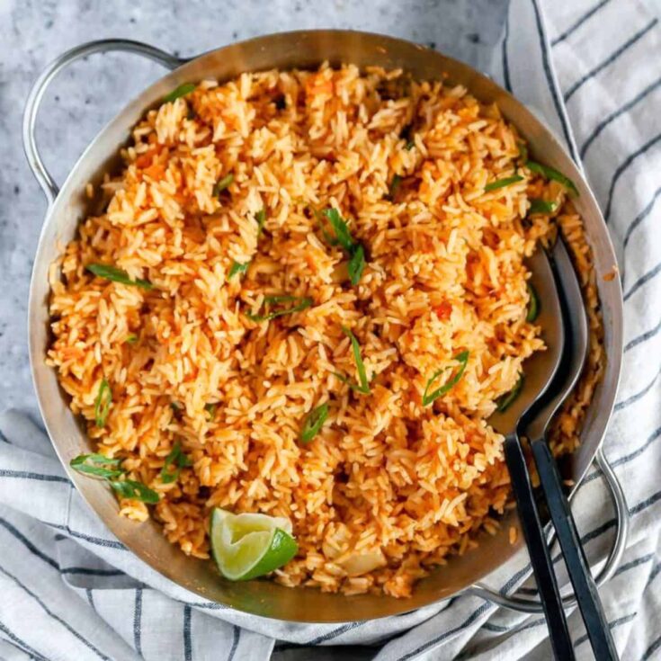 A bowl of spicy Mexican rice made after reading these Cinco de Mayo dinner recipes