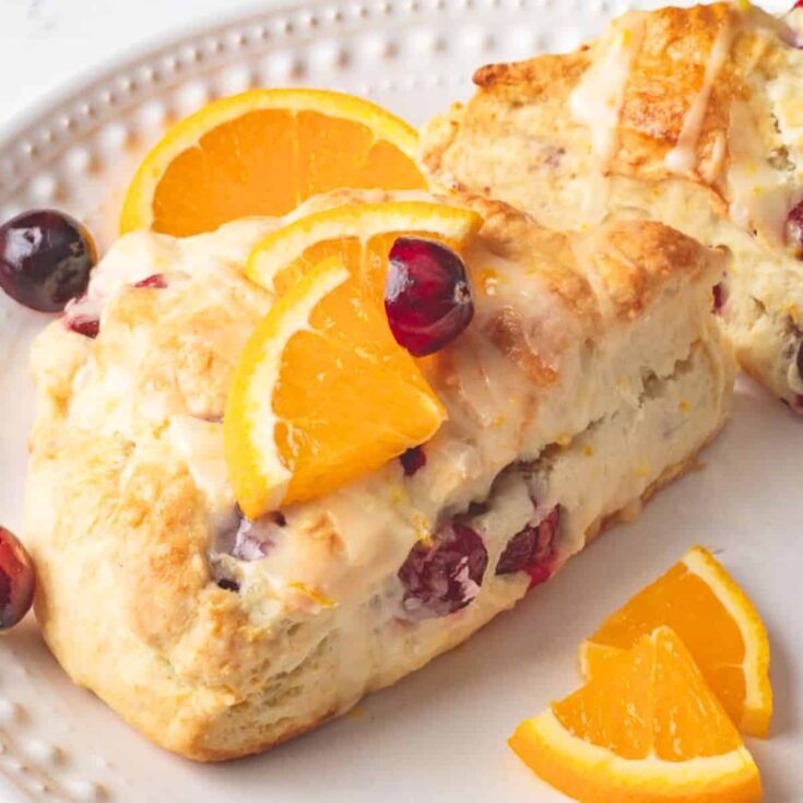 A slice of Starbucks cranberry orange scones made after reading these Christmas breakfast ideas