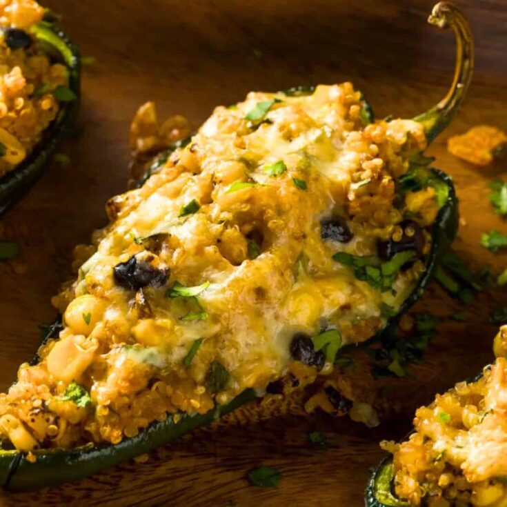 Vegetarian stuffed roasted poblano peppers made after reading these Cinco de Mayo dinner recipes