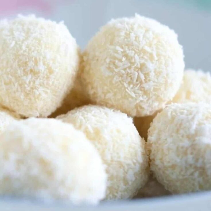 A set of white chocolate coconut truffles made after reading these Christmas truffle ideas