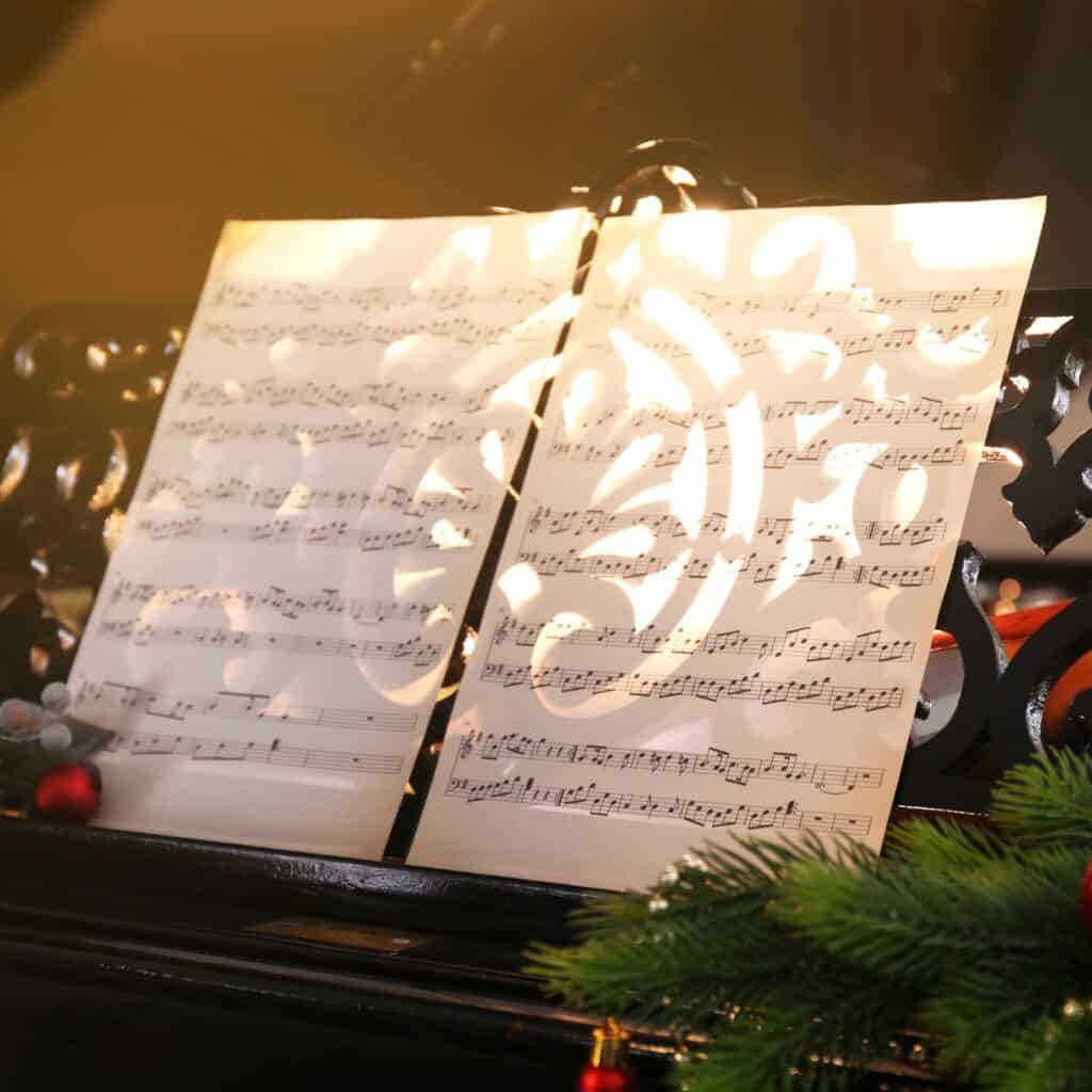 A music sheet found after attending an evening of Christmas carols after reading these Christmas date ideas