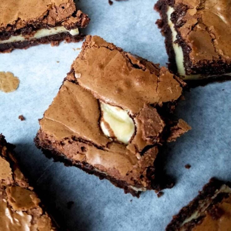 Baileys Irish Cream cheesecake brownies made after reading these St. Patricks Day desserts