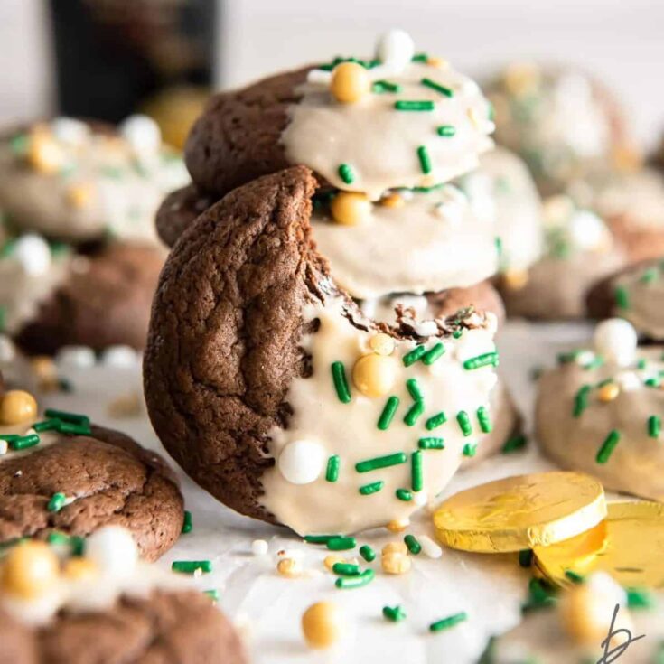 A bitten Baileys Irish cream cookies made after reading these St Patricks Day cookies