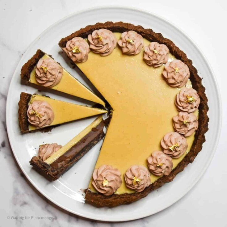 Sliced Baileys chocolate tart made after reading these St. Patricks Day desserts