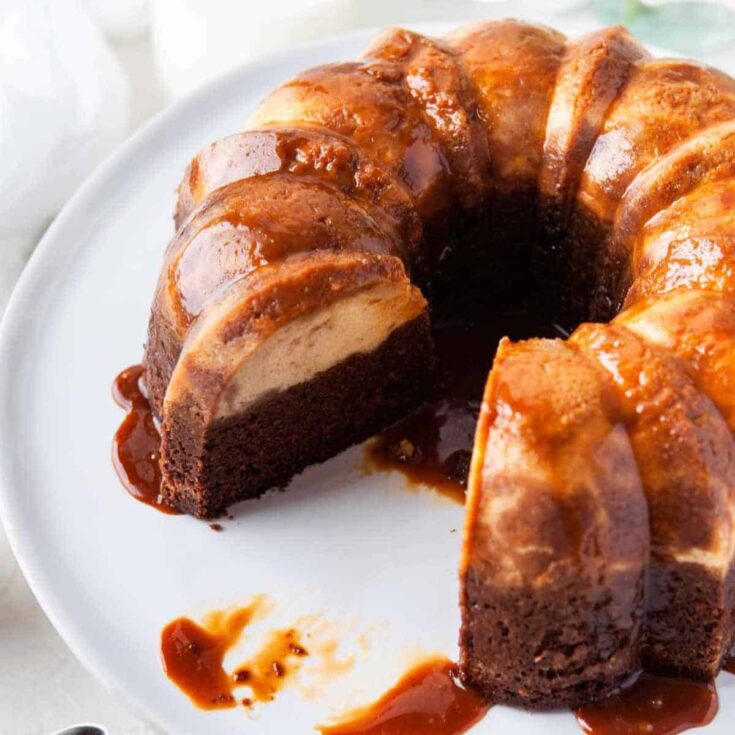 A sliced Chocoflan made after reading these Cinco de mayo desserts