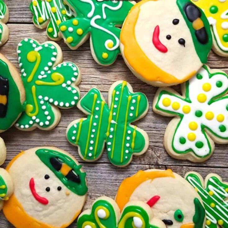 A set of decorated sugar cookies made after reading these St Patricks Day cookies