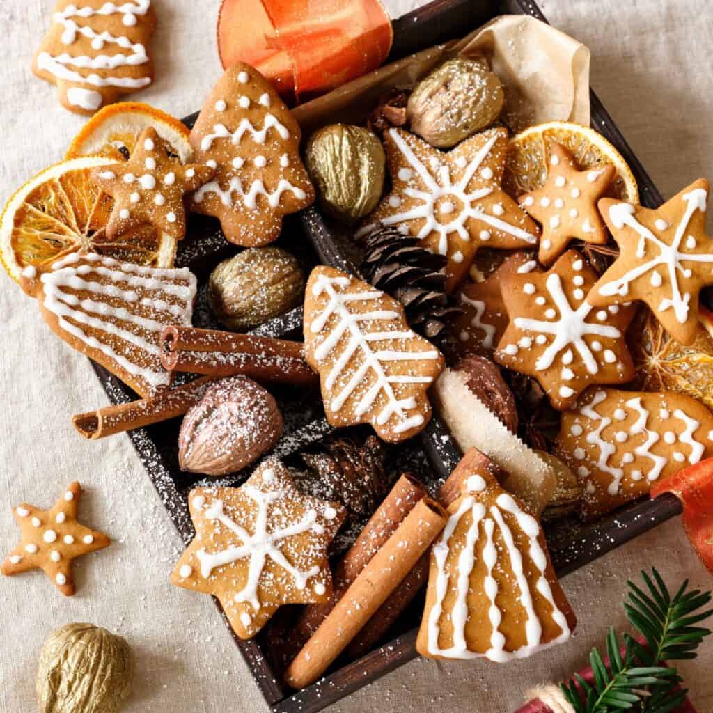 A box of Christmas cookies baked after reading these Christmas date ideas