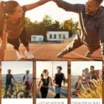 A collage of a couple exercising together, a couple biking together, a couple running together, a couple hiking together, with the text overlay Fitness date ideas